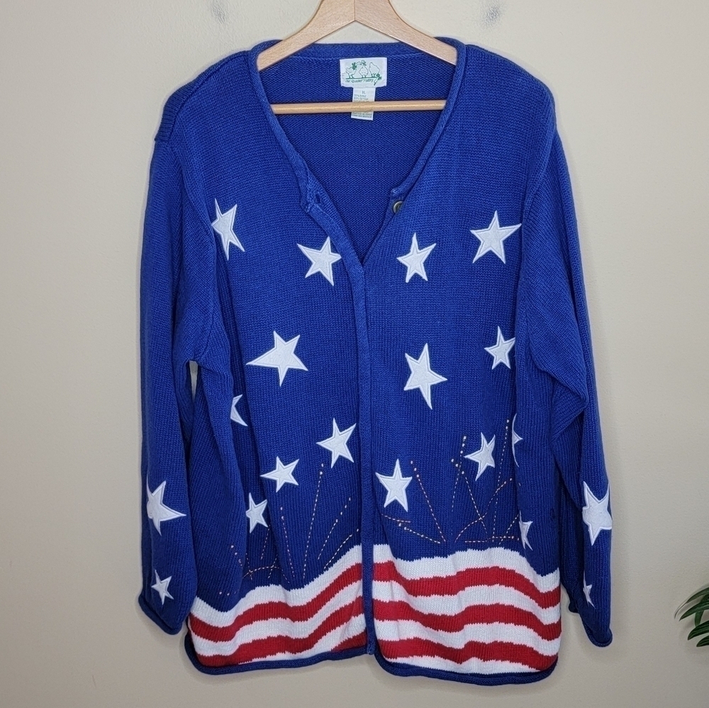 Vintage The Quacker Factory American Stars & Stripes USA Cardigan Sweater
